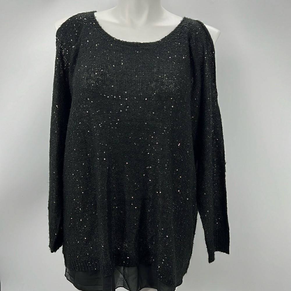 Jessica Simpson black cold shoulder holiday party sweater 1X